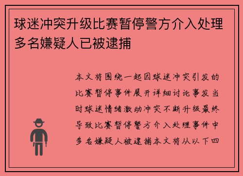 球迷冲突升级比赛暂停警方介入处理多名嫌疑人已被逮捕