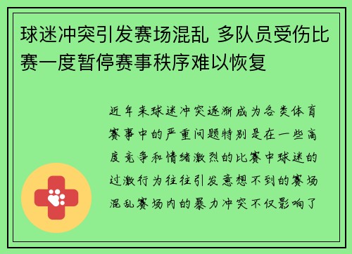 球迷冲突引发赛场混乱 多队员受伤比赛一度暂停赛事秩序难以恢复